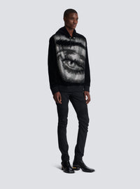 Hoodie balmain en velours et strass en motif eye - Noir & Cristal