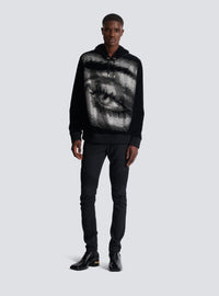 Hoodie balmain en velours et strass en motif eye - Noir & Cristal