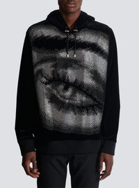 Hoodie balmain en velours et strass en motif eye - Noir & Cristal