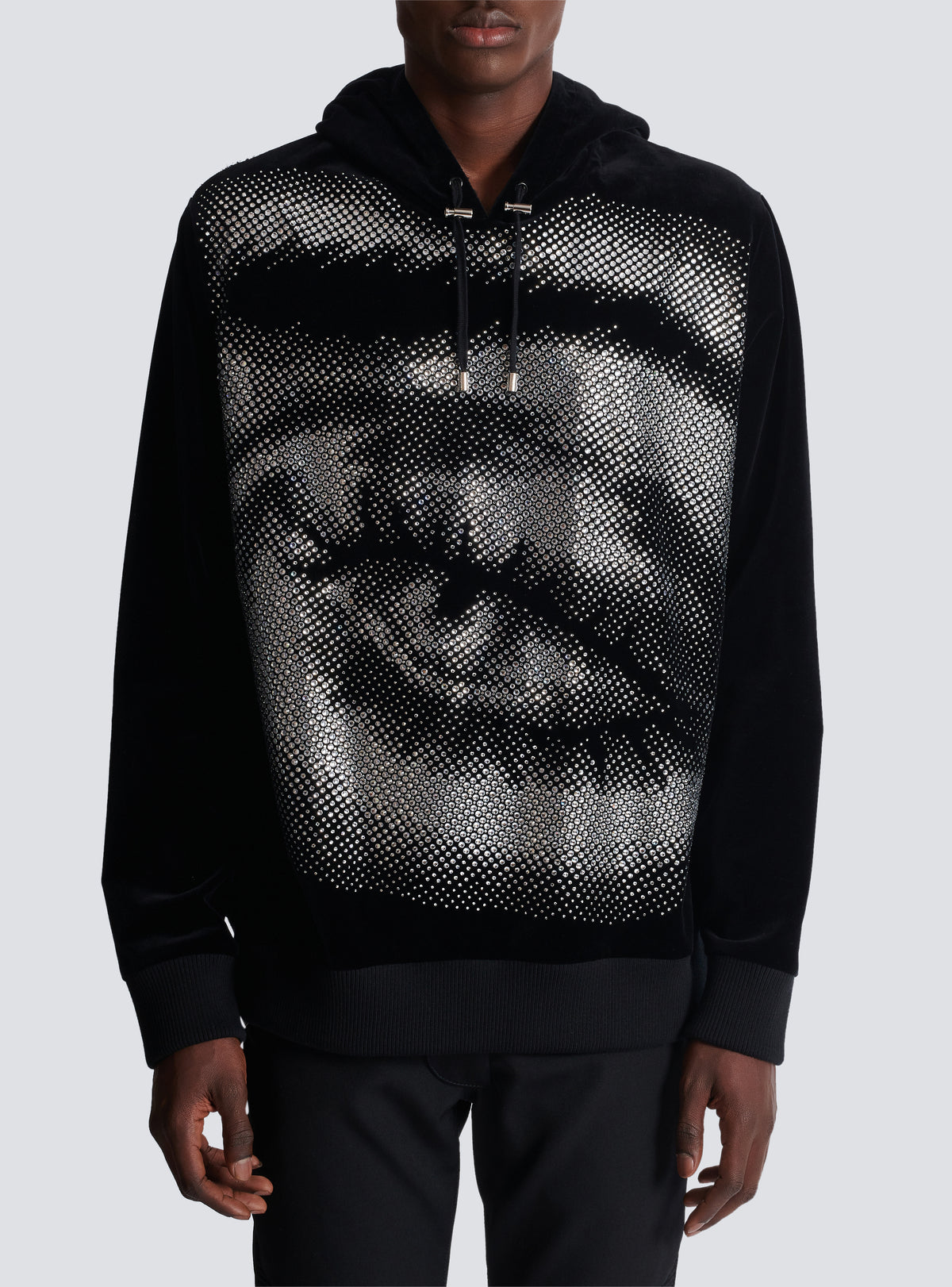Hoodie balmain en velours et strass en motif eye - Noir & Cristal