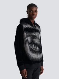 Hoodie balmain en velours et strass en motif eye - Noir & Cristal