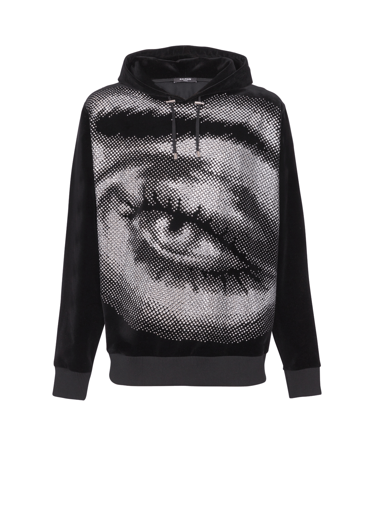 Hoodie balmain en velours et strass en motif eye - Noir & Cristal