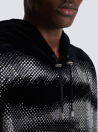 Hoodie balmain en velours et strass en motif eye - Noir & Cristal