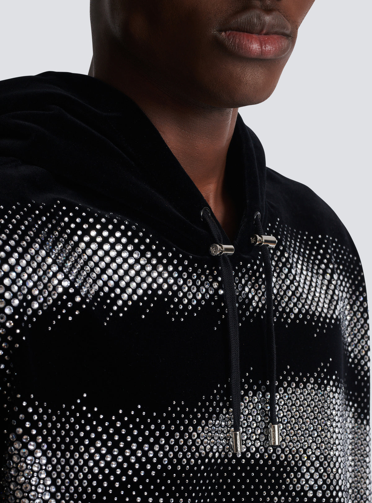 Hoodie balmain en velours et strass en motif eye - Noir & Cristal