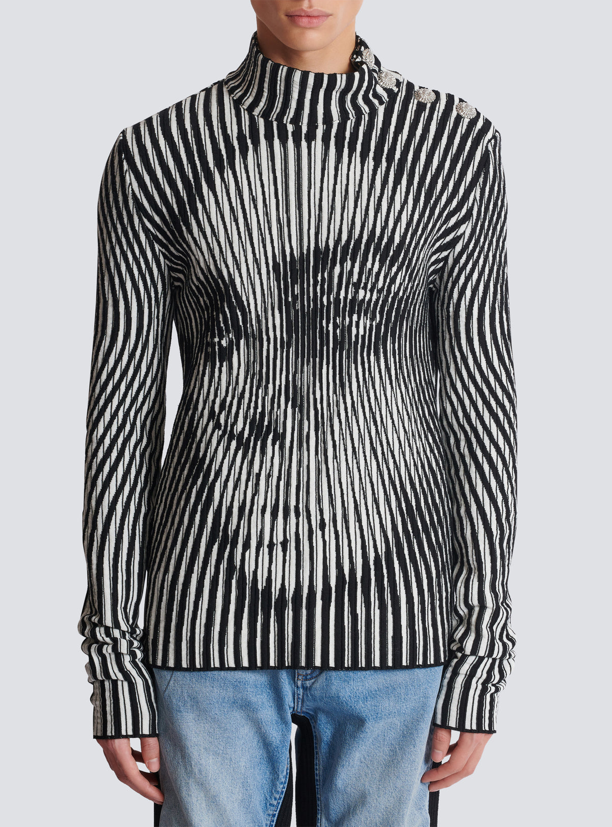 Pull en maille bicolore face - Noir & Blanc