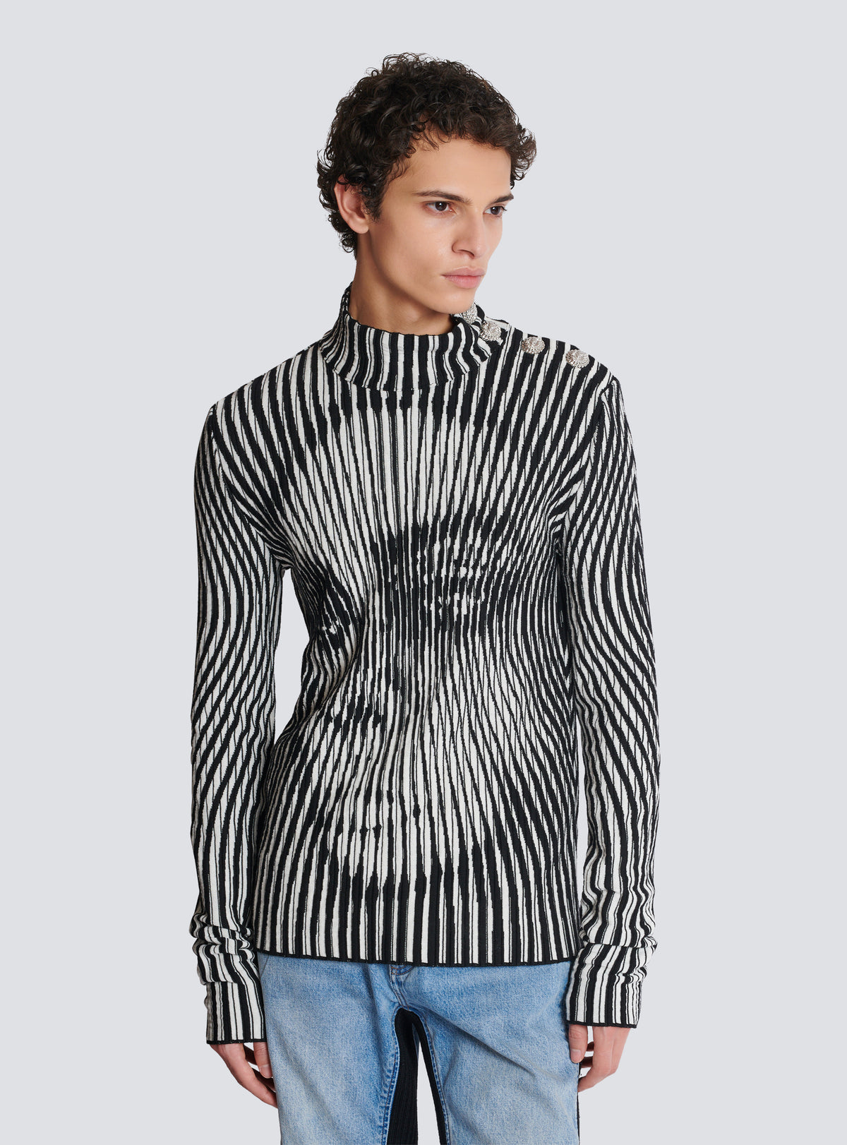 Pull en maille bicolore face - Noir & Blanc