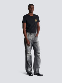 Jean biker loose en denim - Gris Clair Délavé &  Noir Délavé