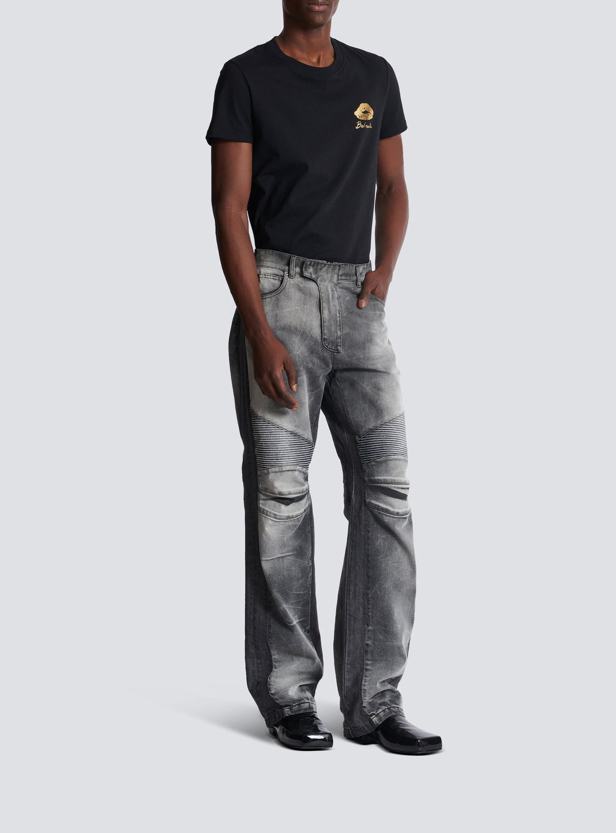 Loose denim biker trousers - Washed Light Grey & Washed Black