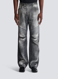 Jean biker loose en denim - Gris Clair Délavé &  Noir Délavé