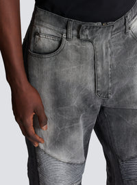 Jean biker loose en denim - Gris Clair Délavé &  Noir Délavé