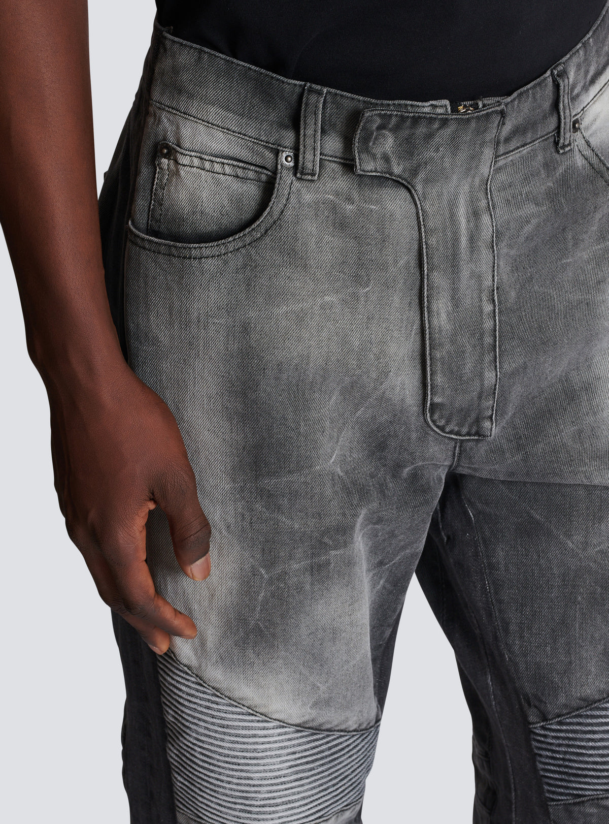 Jean biker loose en denim - Gris Clair Délavé &  Noir Délavé