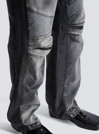 Jean biker loose en denim - Gris Clair Délavé &  Noir Délavé
