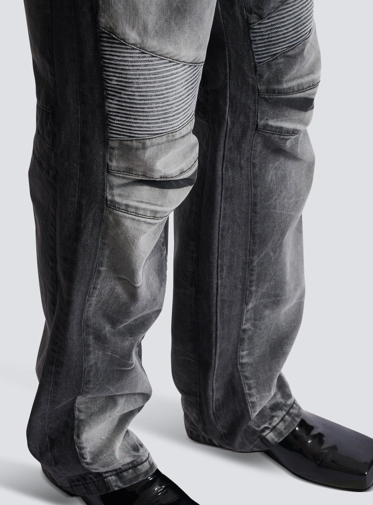 Jean biker loose en denim - Gris Clair Délavé &  Noir Délavé