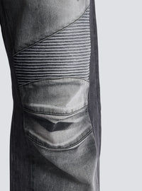 Jean biker loose en denim - Gris Clair Délavé &  Noir Délavé