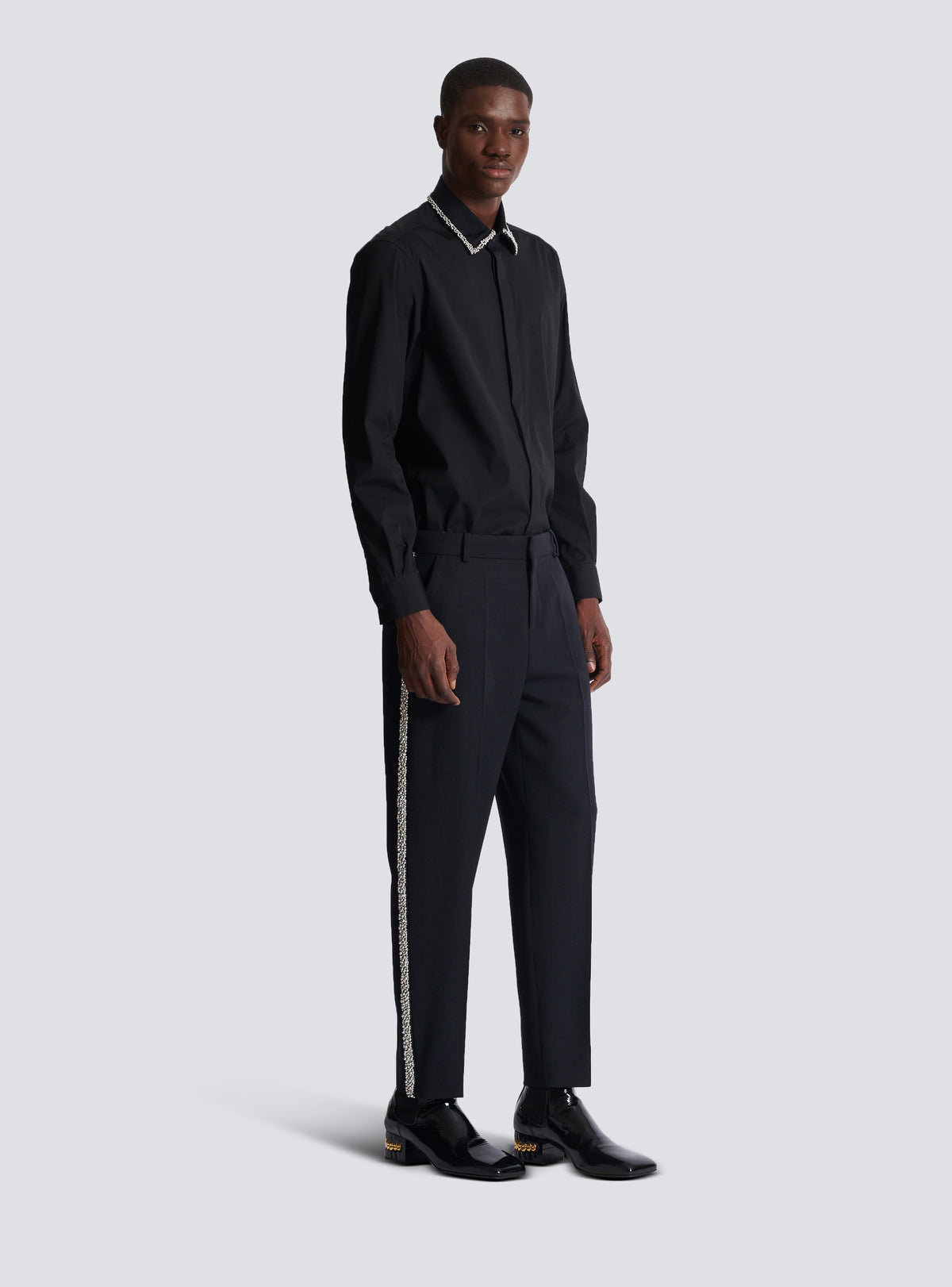 Pantalon en grain de poudre et broderies - Noir & Cristal
