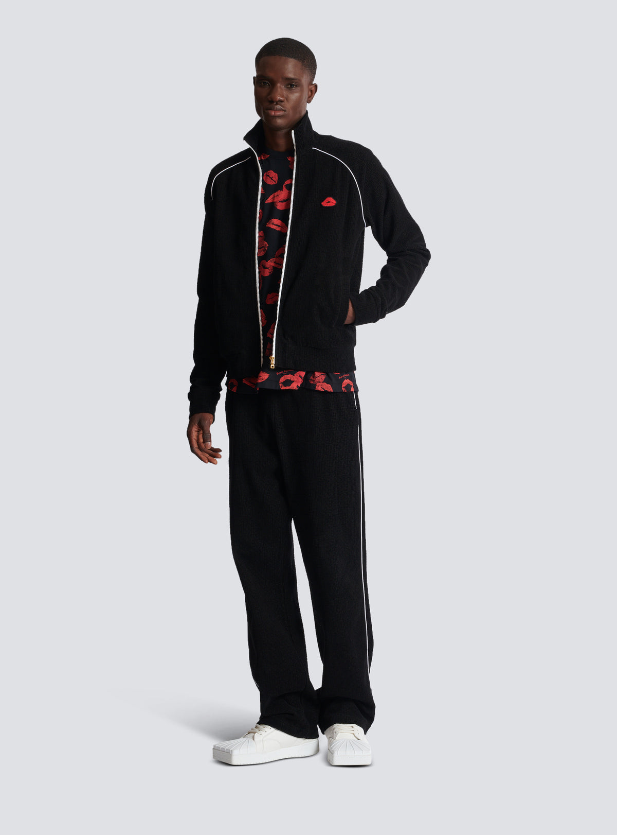 Veste survêtement en jersey velours avec monogramme kiss - Noir