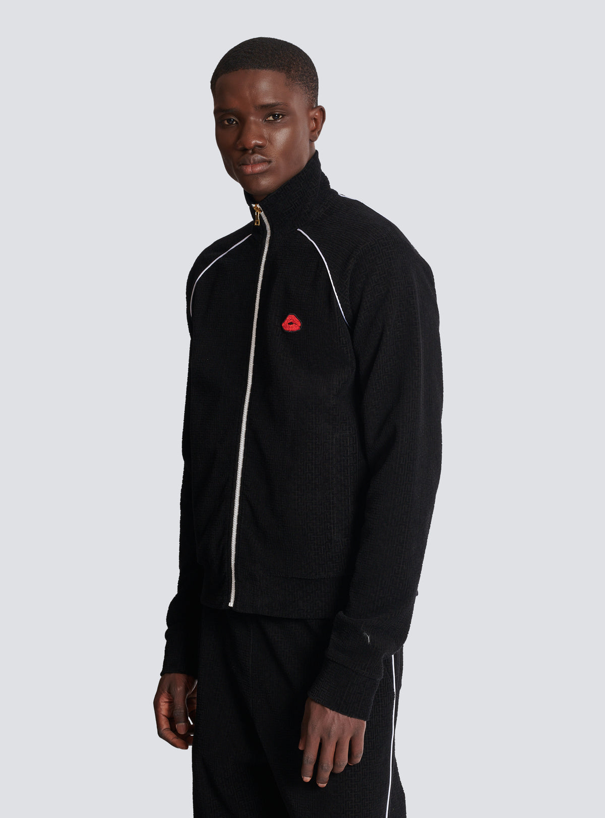 Veste survêtement en jersey velours avec monogramme kiss - Noir