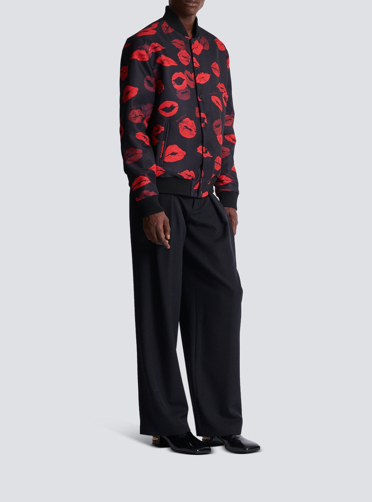 Reversible bomber jacket with kiss print - Black & Bright Red