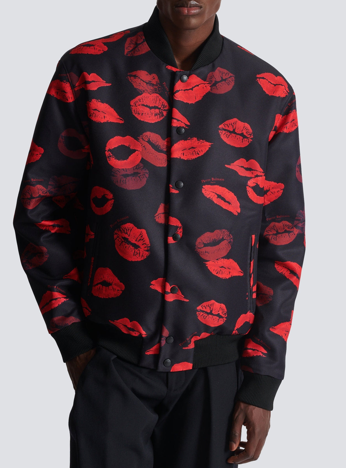 Reversible bomber jacket with kiss print - Black & Bright Red