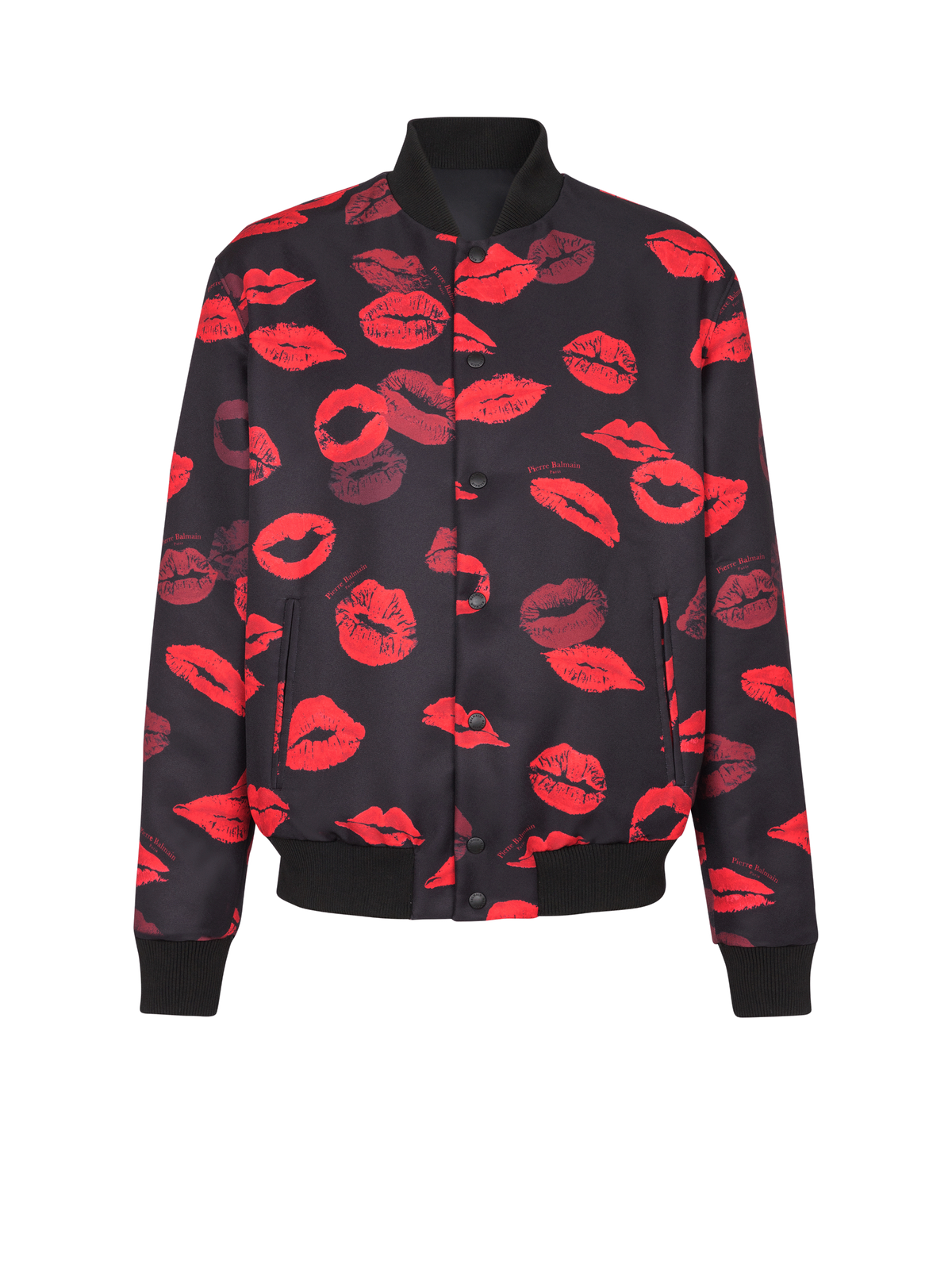 Bomber réversible en nylon uni et imprimé kiss - Noir & Rouge Vif
