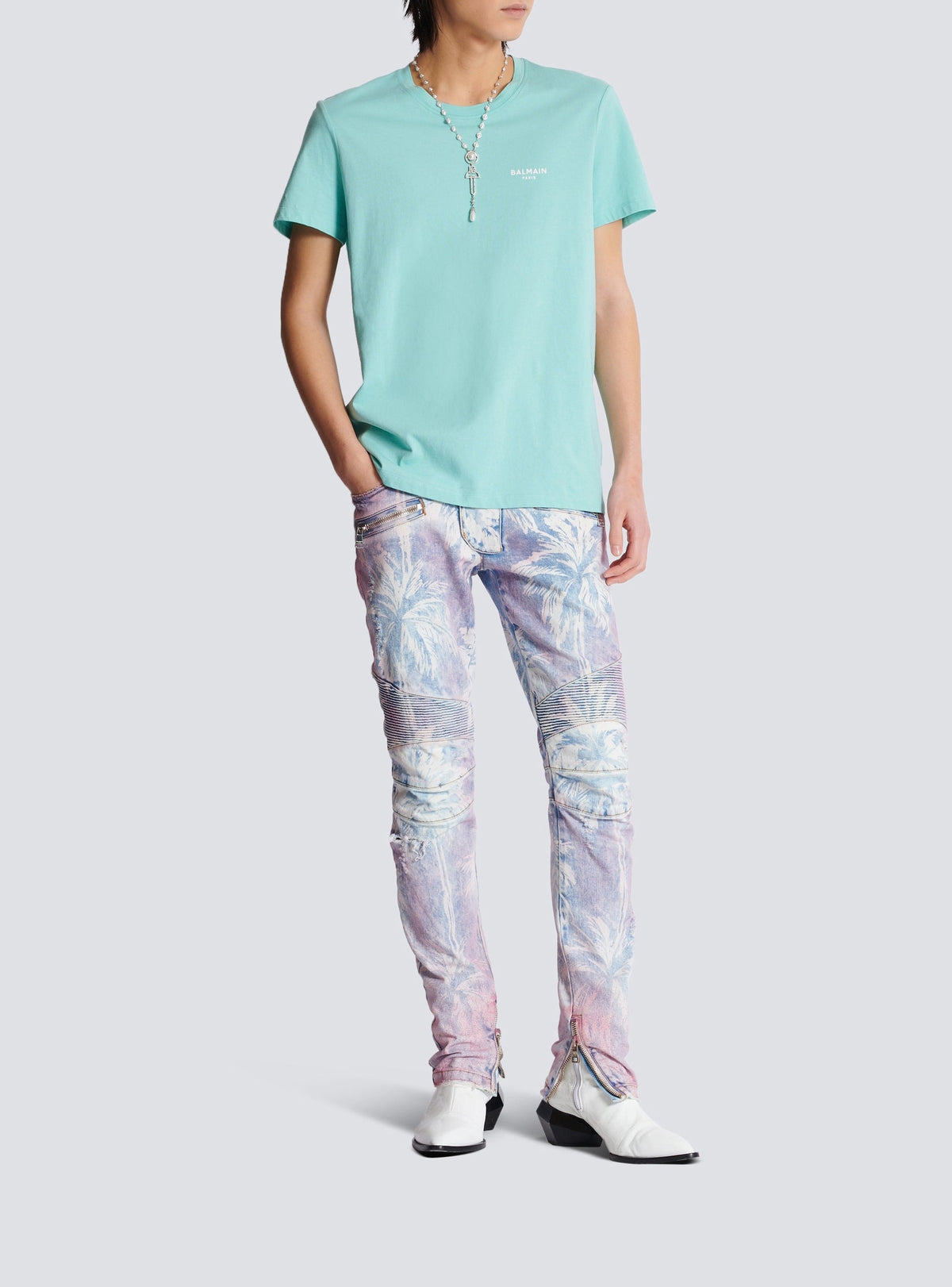 T-shirt à manches courtes floqué Balmain Paris - Bleu