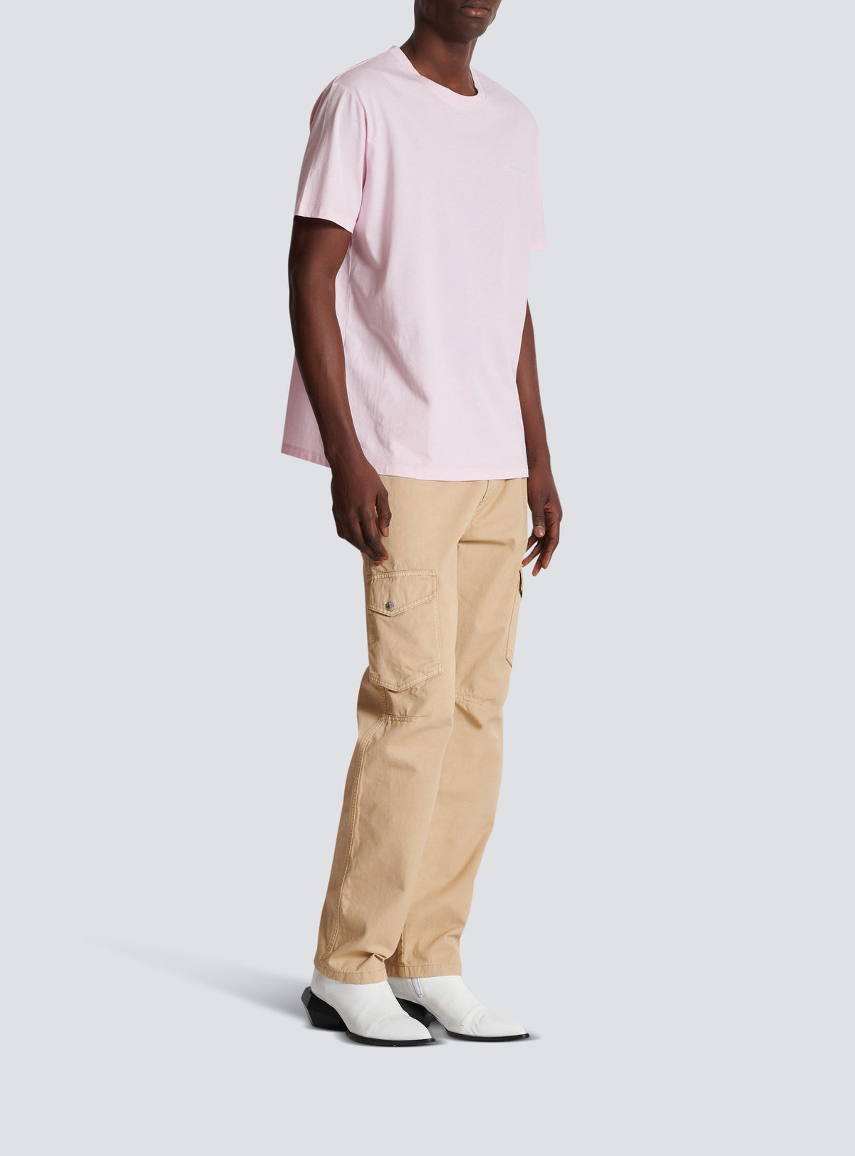 Oversized embroidered T-shirt - Light Pink & White