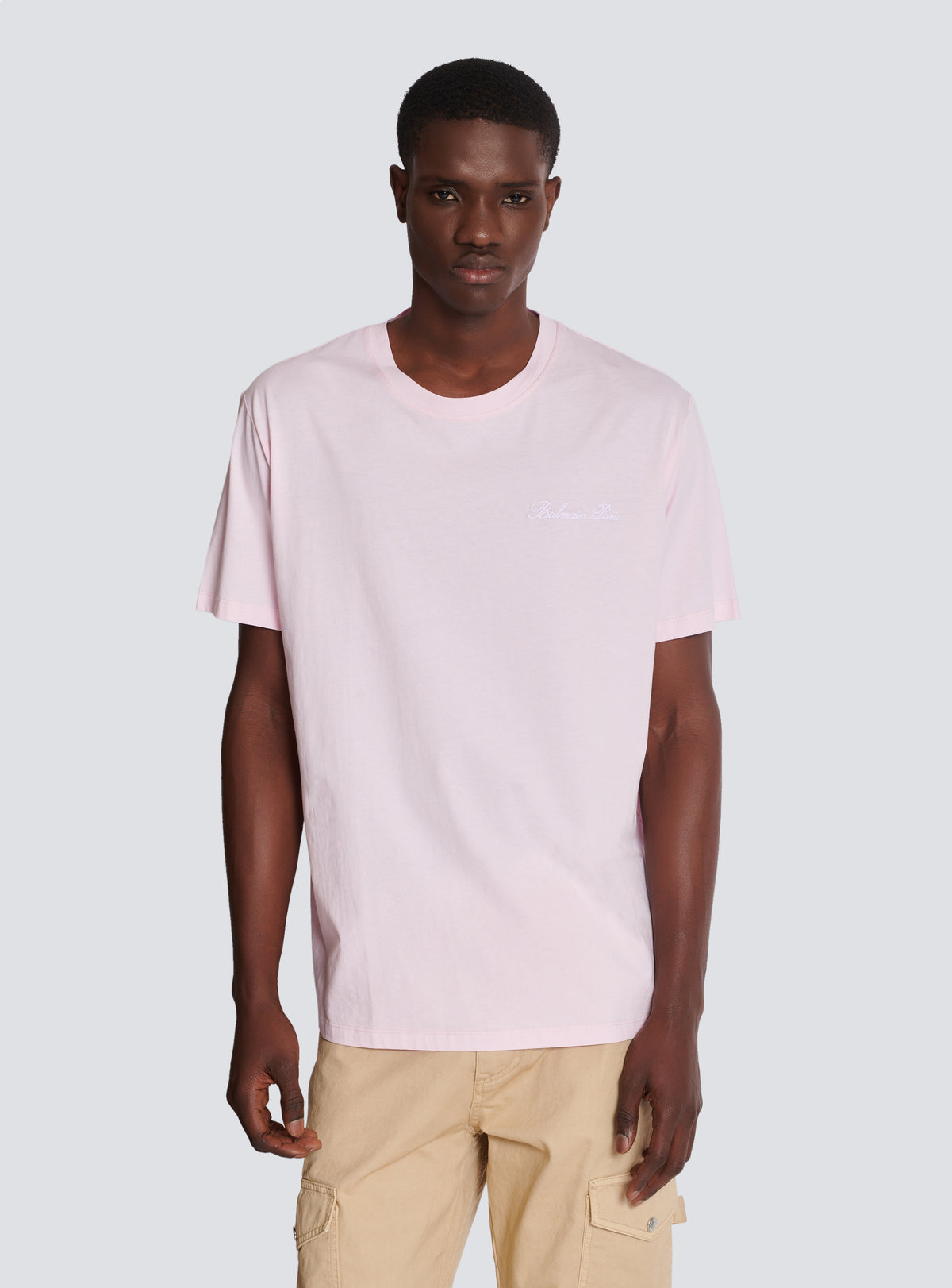 T-shirt ample avec broderie balmain signature - Rose Clair & Blanc