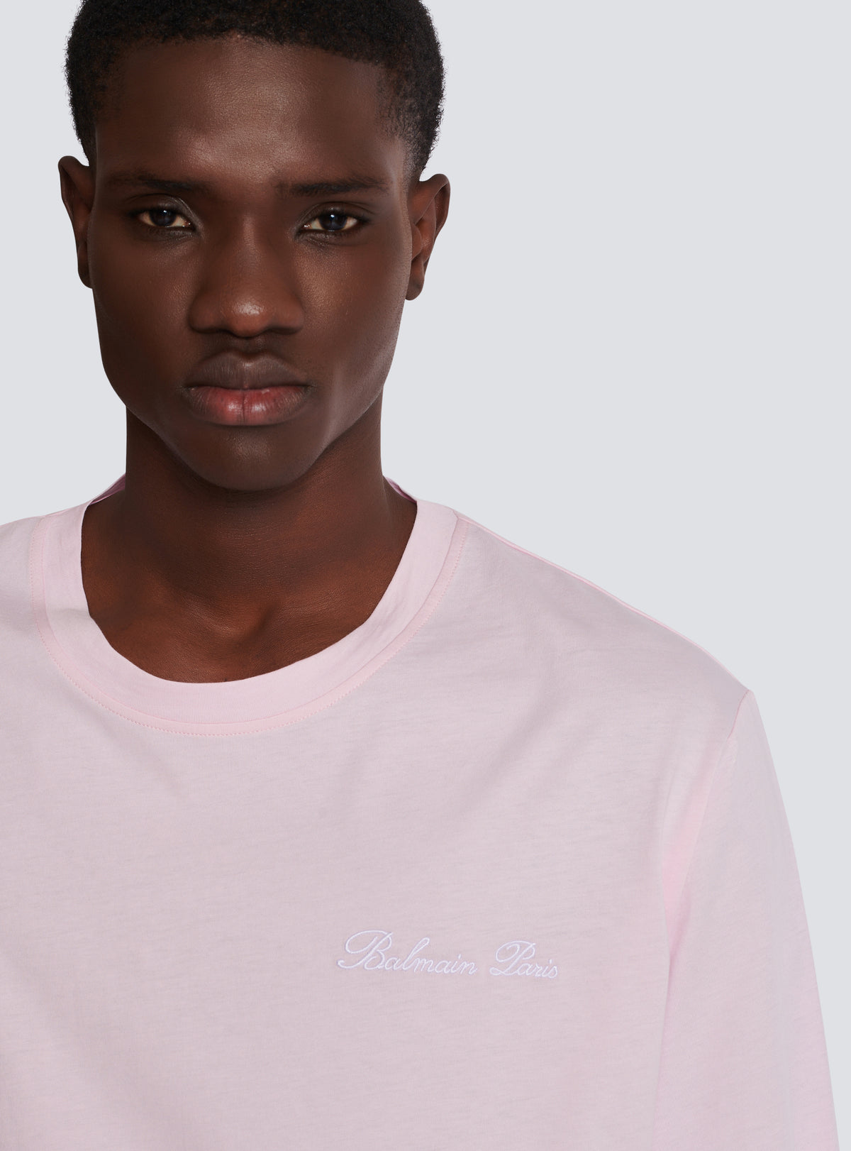 T-shirt ample avec broderie balmain signature - Rose Clair & Blanc