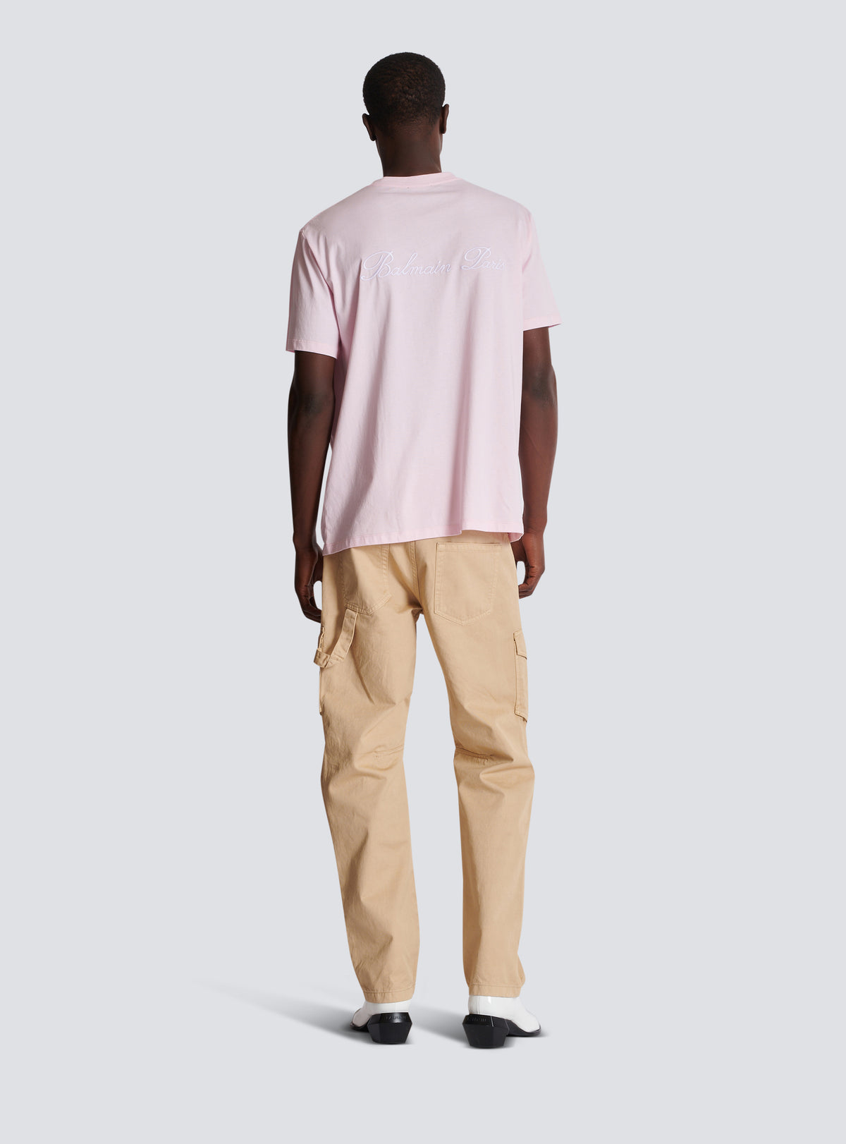 T-shirt ample avec broderie balmain signature - Rose Clair & Blanc