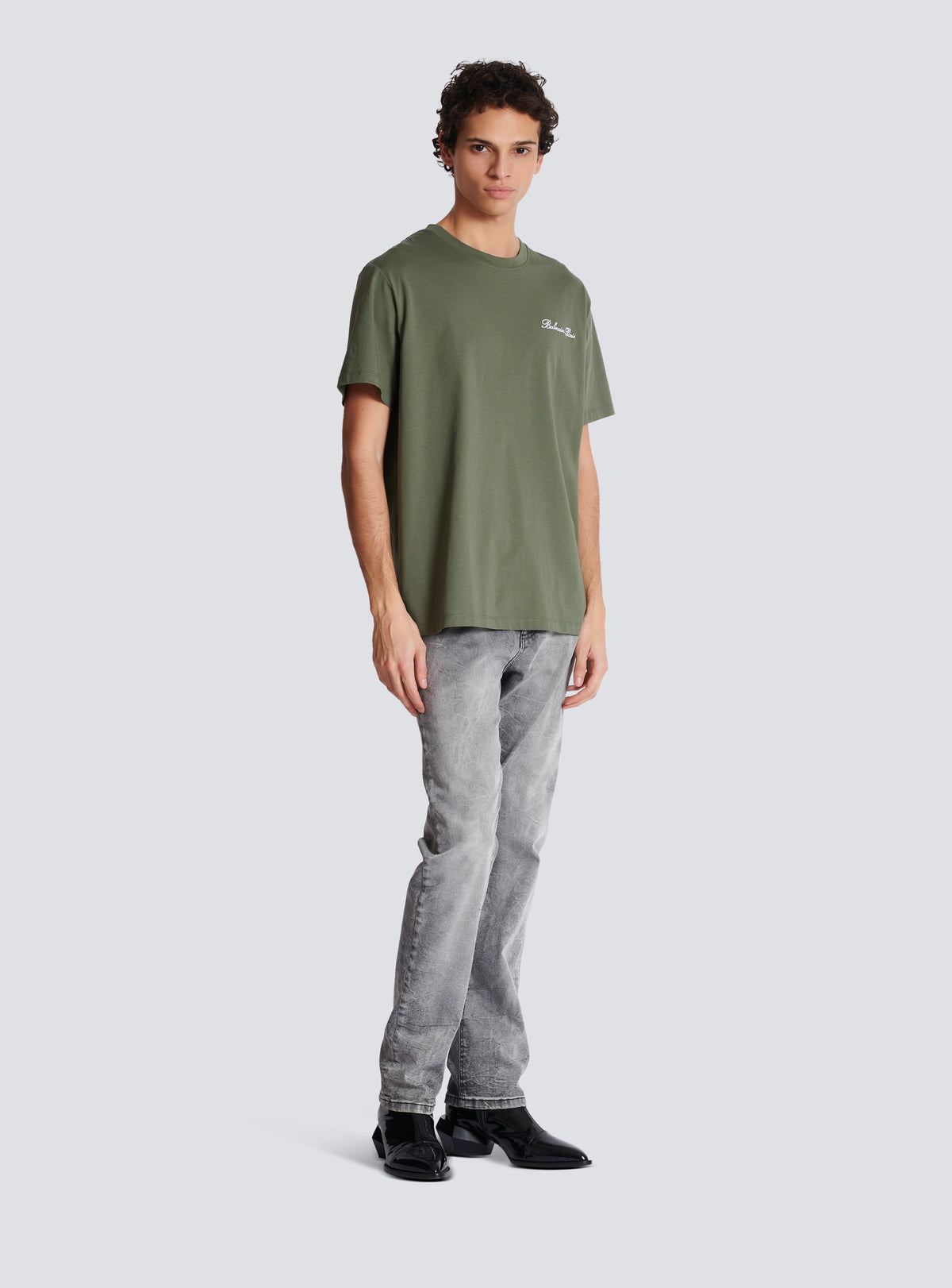 T-shirt ample avec broderie balmain signature - Kaki Clair & Blanc