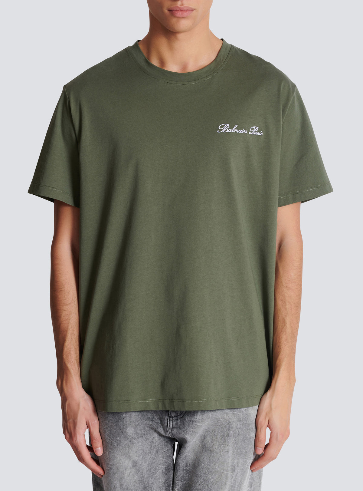 T-shirt ample avec broderie balmain signature - Kaki Clair & Blanc
