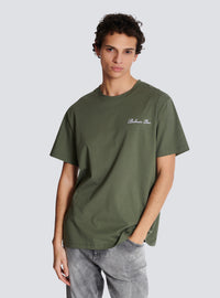 T-shirt ample avec broderie balmain signature - Kaki Clair & Blanc
