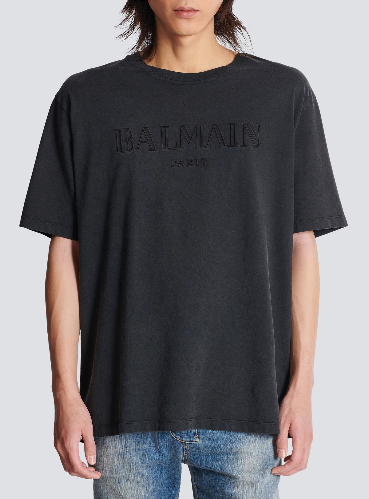 T-shirt ample avec broderie balmain vintage - Gris & Gris