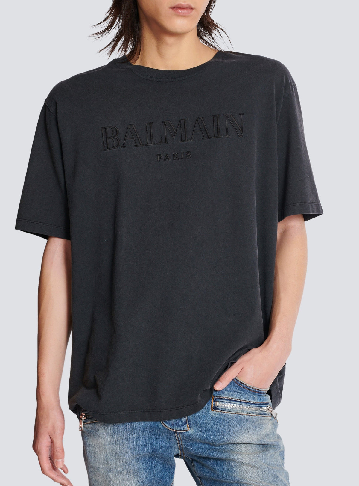 T-shirt ample à broderie - Gris & Gris