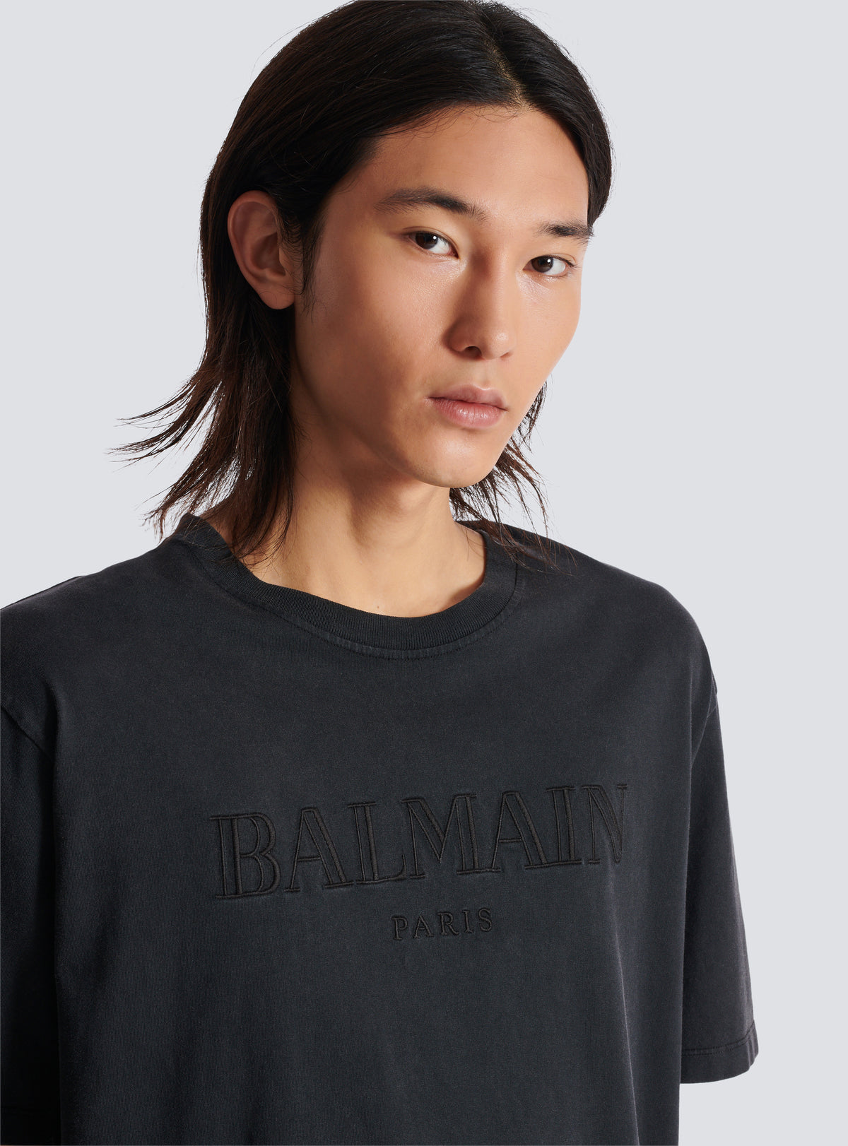 T-shirt ample avec broderie balmain vintage - Gris & Gris
