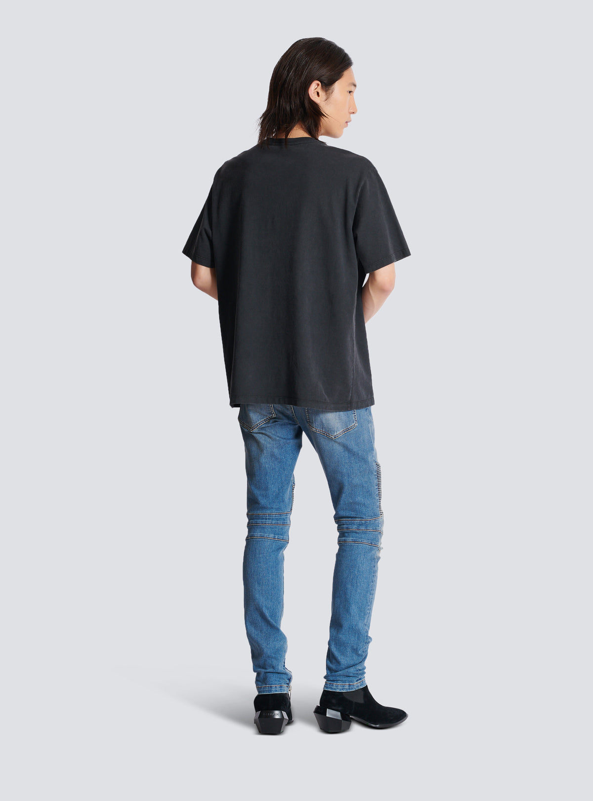 T-shirt ample avec broderie balmain vintage - Gris & Gris