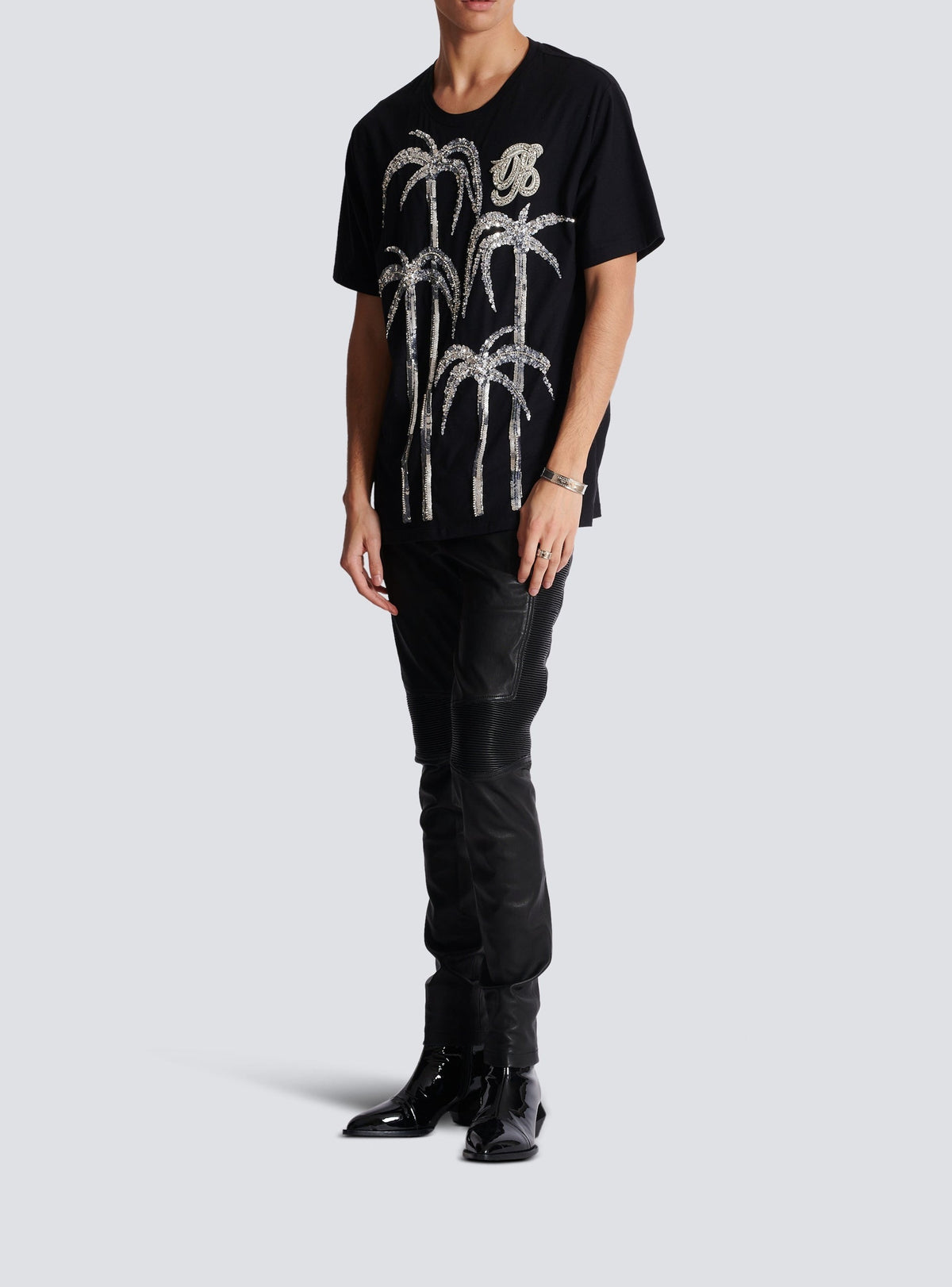T-shirt brodé palmier - Noir & Cristal