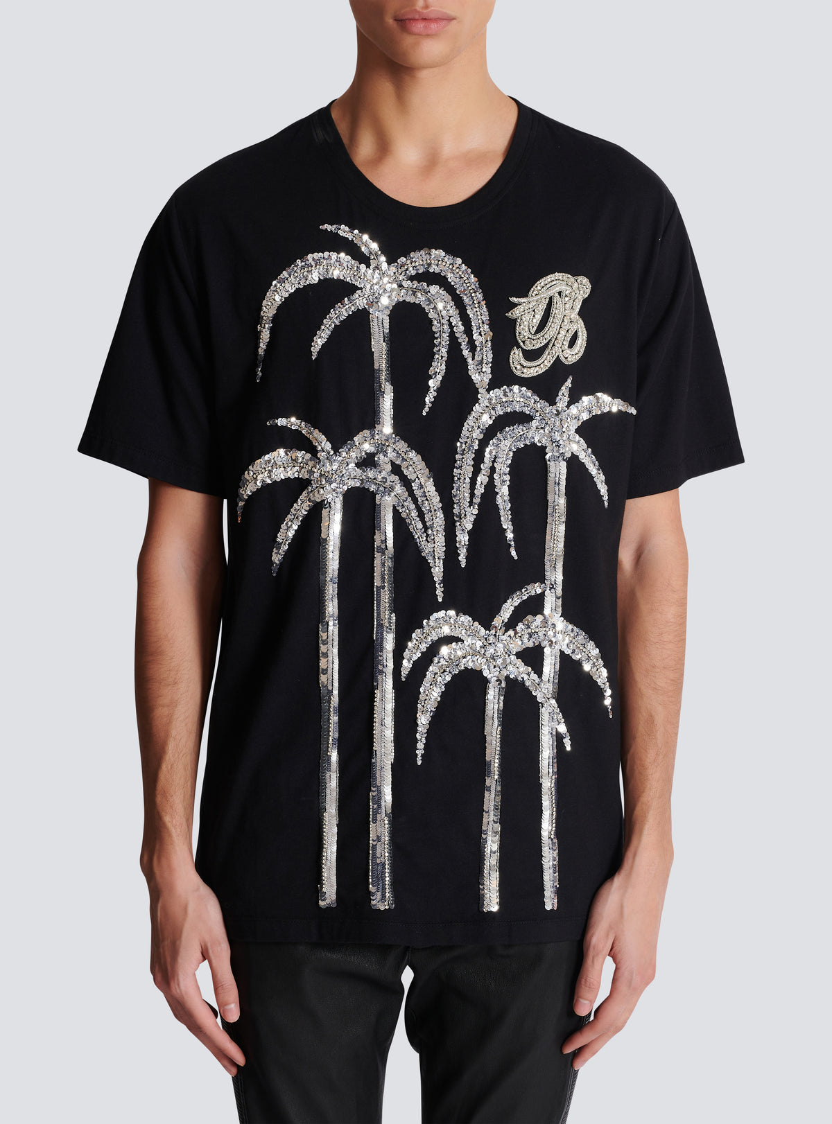 T-shirt brodé palmier - Noir & Cristal