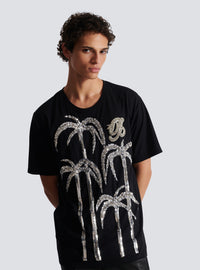 T-shirt brodé palmier - Noir & Cristal