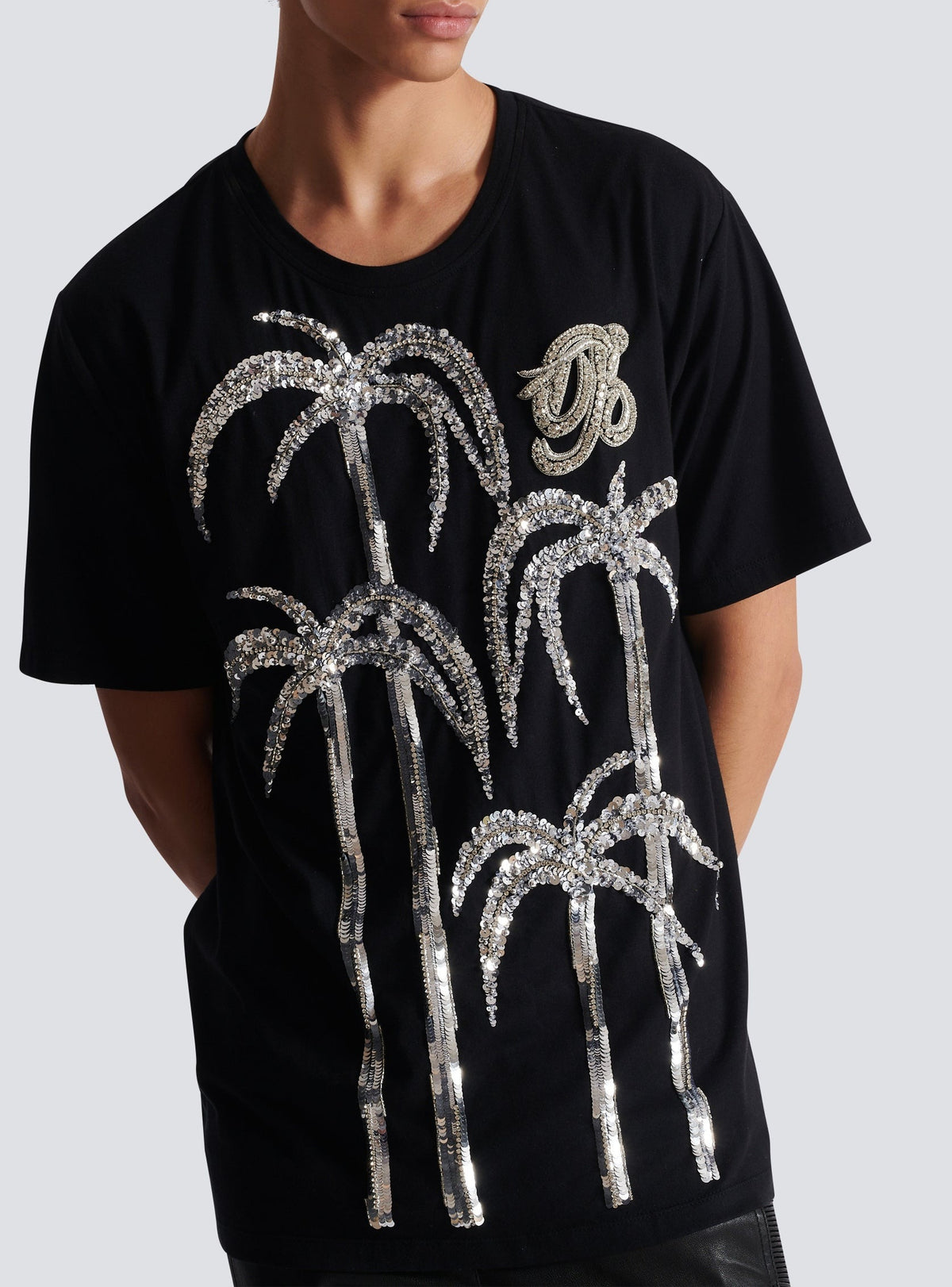 T-shirt brodé palmier - Noir & Cristal