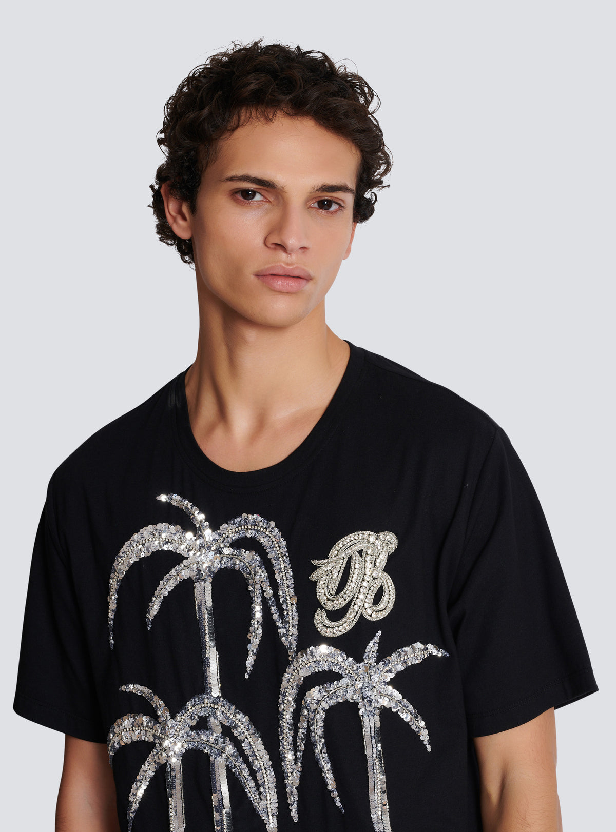 T-shirt brodé palmier - Noir & Cristal