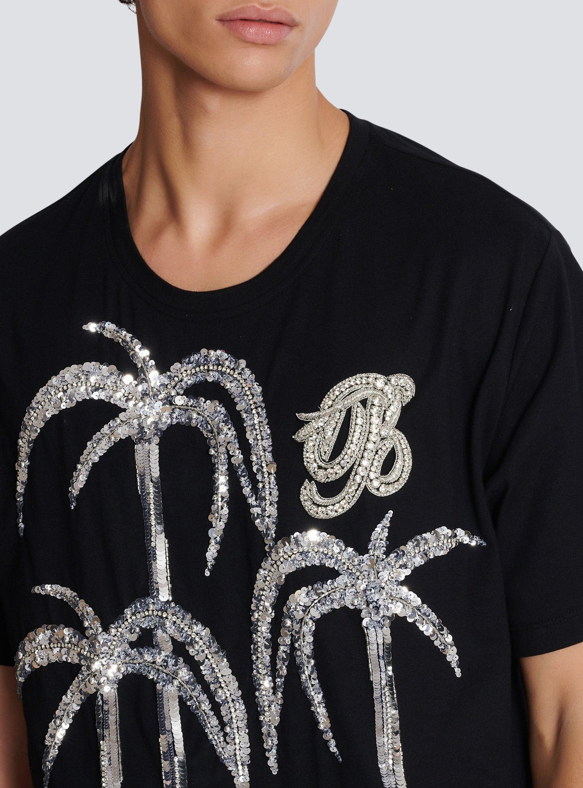 T-shirt brodé palmier - Noir & Cristal