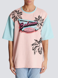 T-shirt ample imprimé miami balmain - Saumon &  Bleu Ciel & Multicolore