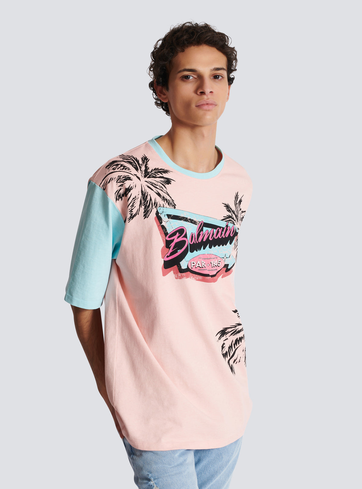 T-shirt ample imprimé miami balmain - Saumon &  Bleu Ciel & Multicolore