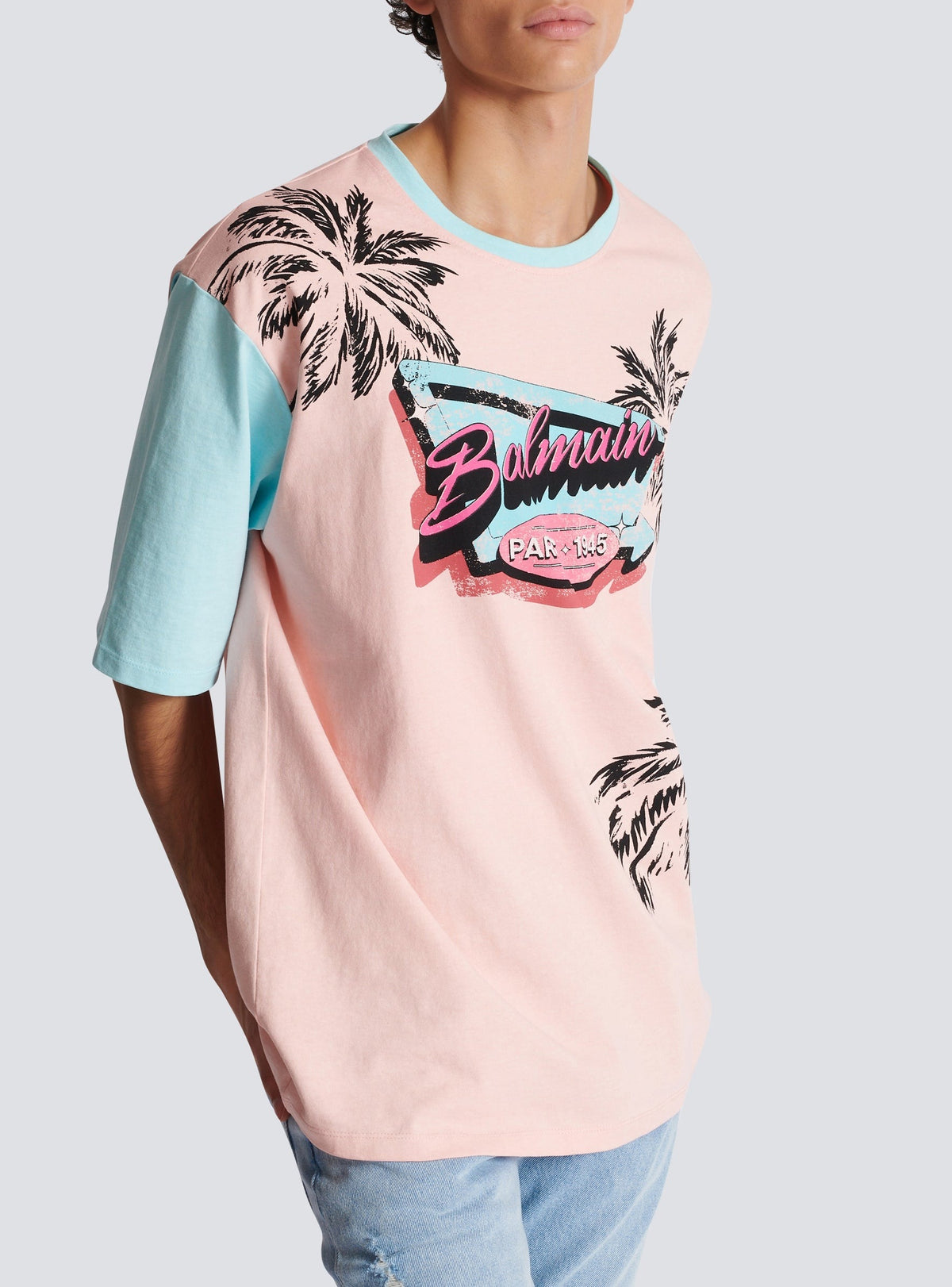 T-shirt ample imprimé miami - Saumon & Bleu Ciel & Multicolore