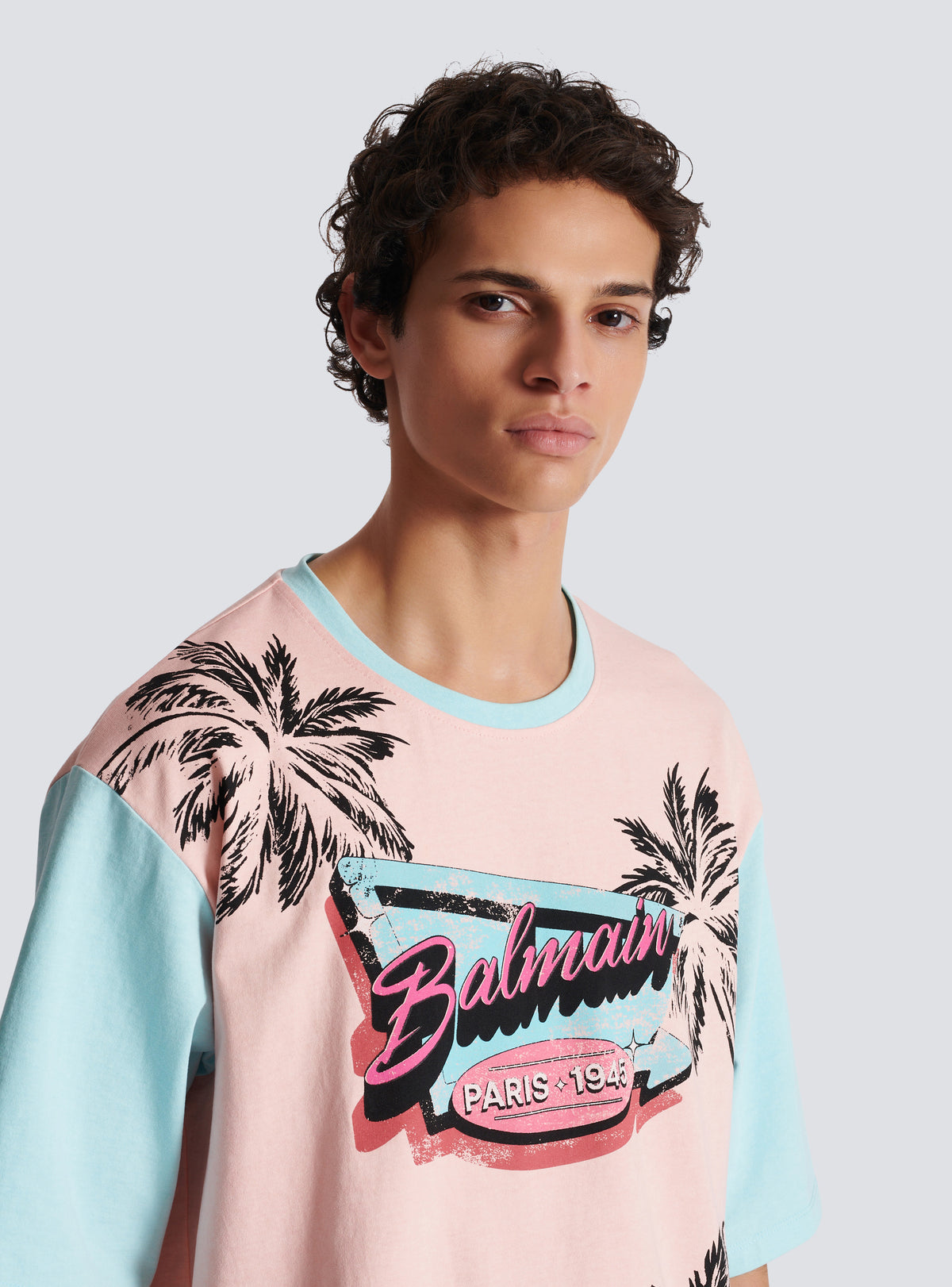 T-shirt ample imprimé miami balmain - Saumon &  Bleu Ciel & Multicolore