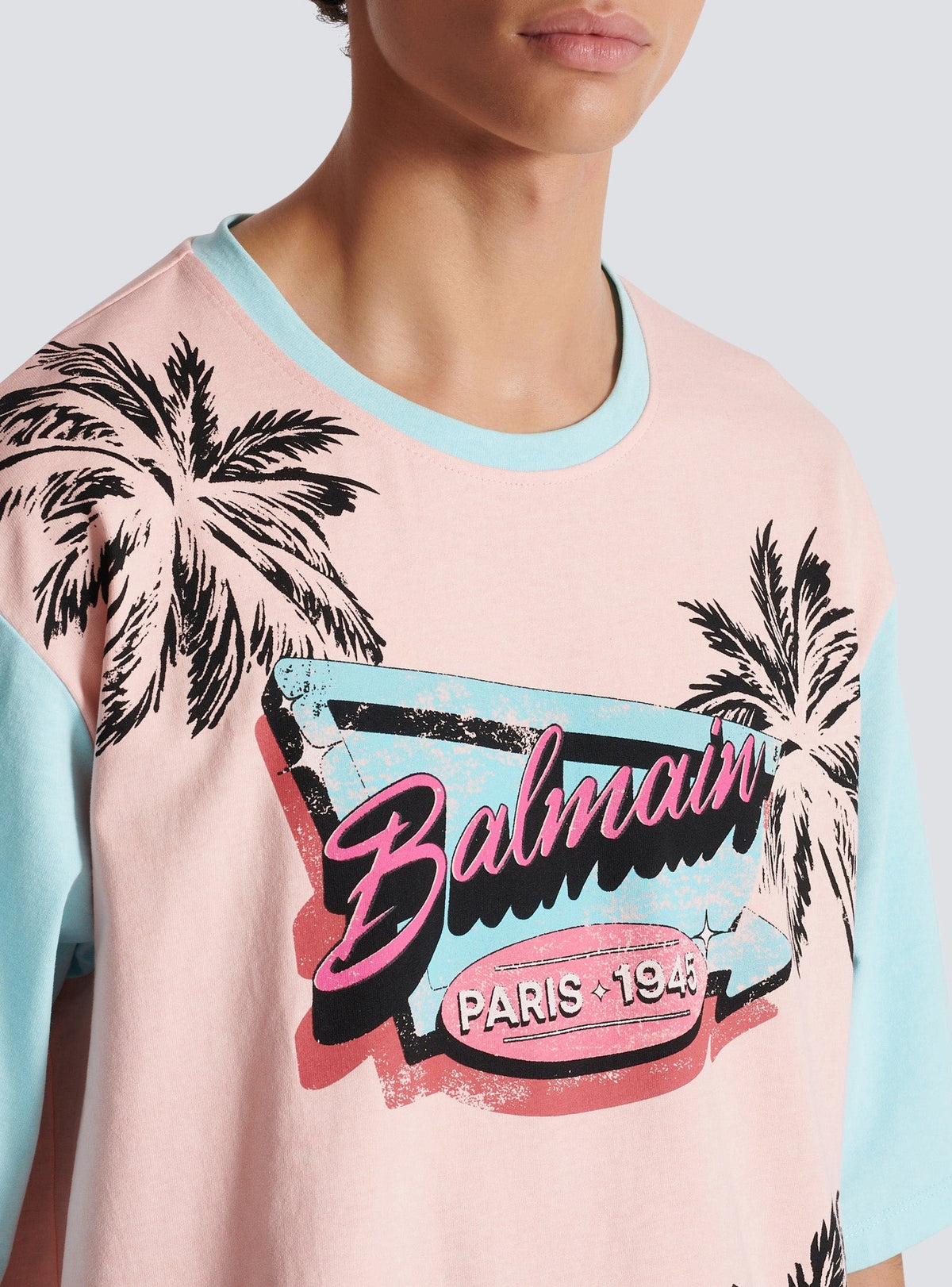 T-shirt ample imprimé miami - Saumon & Bleu Ciel & Multicolore