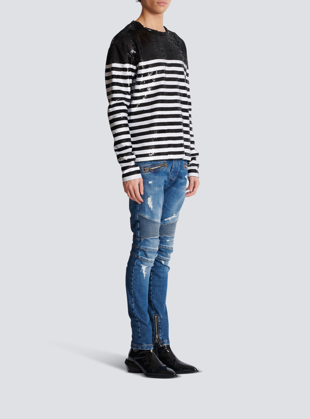 Top marinière en soie - Noir & Blanc