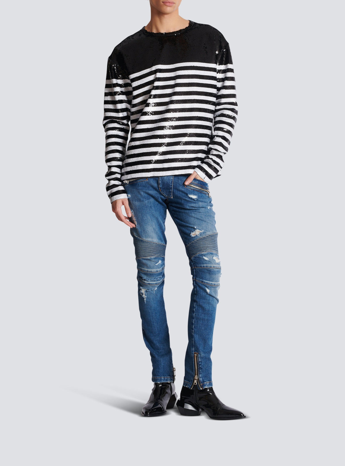Top marinière en soie - Noir & Blanc