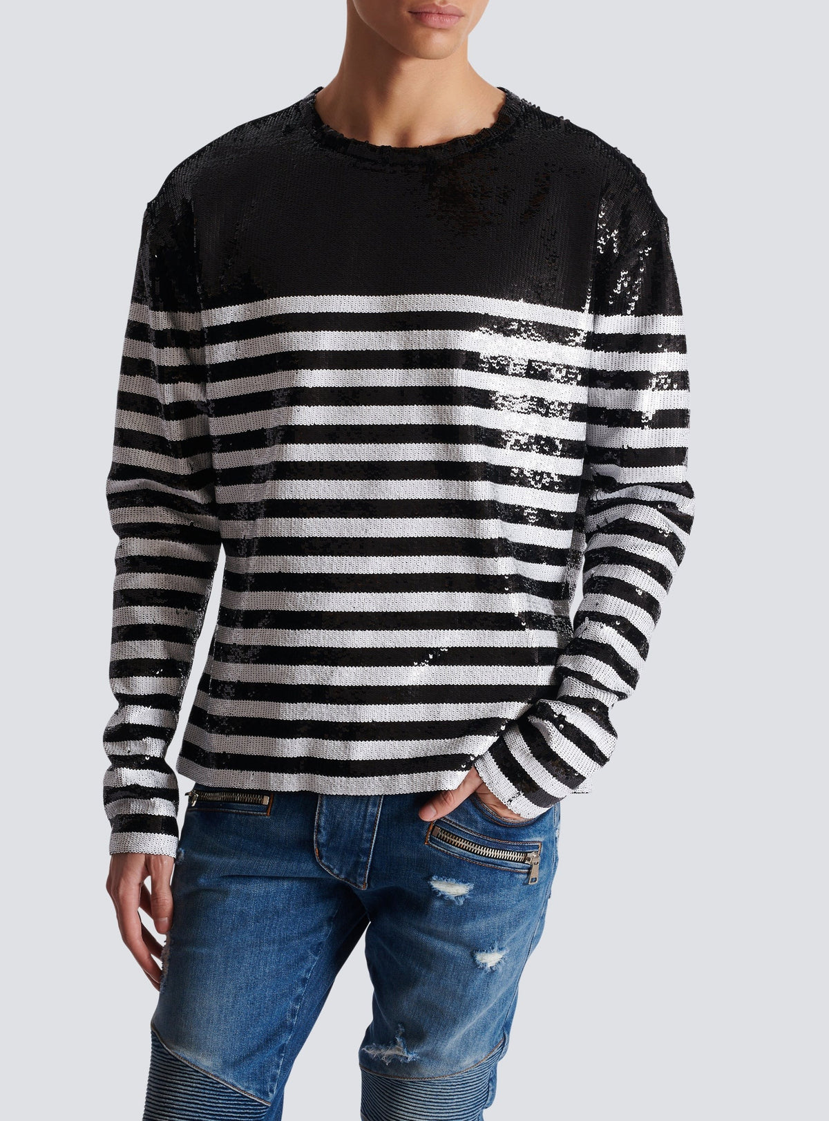 Top marinière en soie - Noir & Blanc